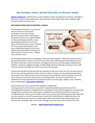 Best Astrologer, Psychic, Spiritual Healer Near me Montreal, Canada