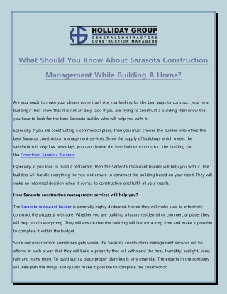 What Should You Know About Sarasota Construction Management While Building A Home