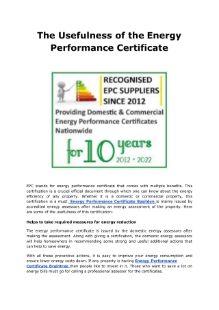 The Usefulness of the Energy Performance Certificate