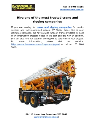 Hire one of the most trusted crane and rigging companies