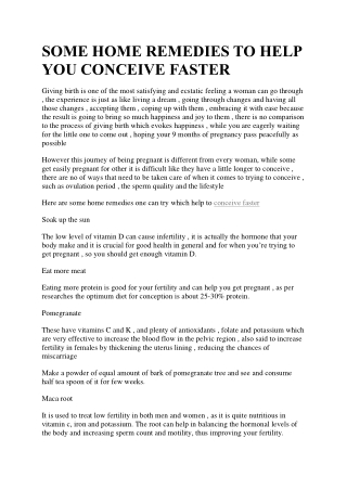 SOME HOME REMEDIES TO HELP YOU CONCEIVE FASTER