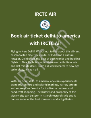 Book air ticket delhi to america with IRCTC Air