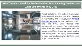 Why There is a Need For Professional Air Duct Cleaning Services and What Equipments They Use