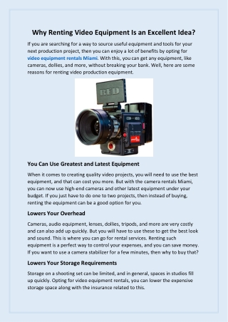 Why Renting Video Equipment Is an Excellent Idea