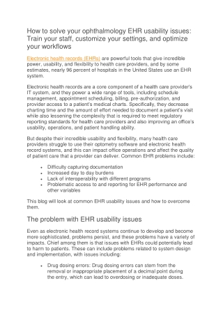 How To Address Ophthalmology EHR Usability Issues