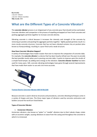 What are the Different Types of a Concrete Vibrator