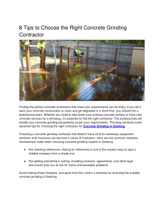 8 Tips to Choose the Right Concrete Grinding Contractor