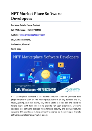 NFT Market Place software developers