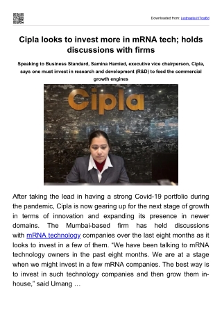 Cipla looks to invest more in mRNA tech - holds discussions with firms