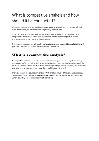 What is a competitive analysis and how should it be conducted