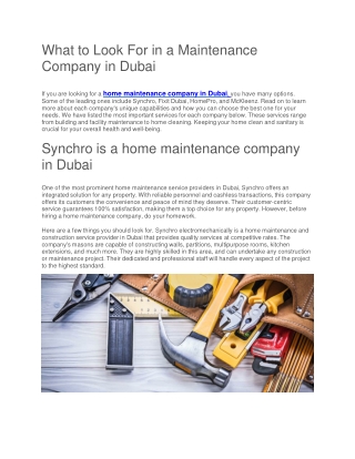 What to Look For in a Maintenance Company in Dubai