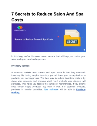 7 Secrets to Reduce Salon And Spa Costs