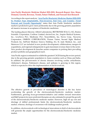 Asia Pacific Bioelectric Medicine Market by Size, Share, Competition