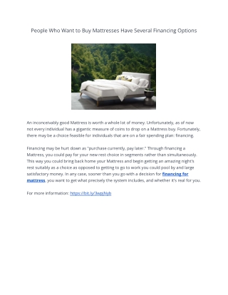 People Who Want to Buy Mattresses Have Several Financing Options