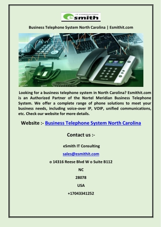 Business Telephone System North Carolina  Esmithit.com