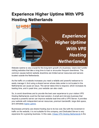 VPS Hosting; Reduce Downtime of your Business Website in The Netherlands