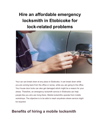 Hire an affordable emergency locksmith in Etobicoke for lock-related problems