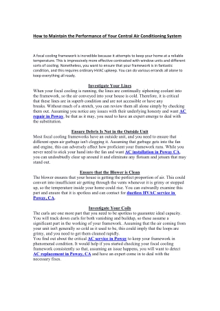 How to Maintain the Performance of Your Central Air Conditioning System