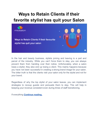 Ways to Retain Clients if their favorite stylist has quit your Salon