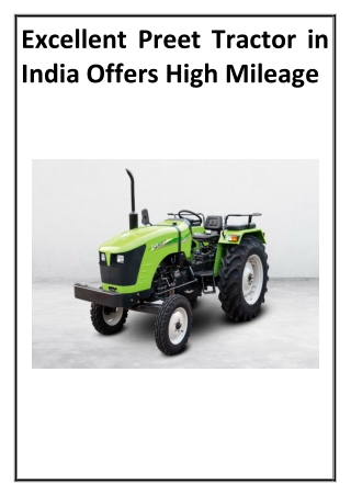 Excellent Preet Tractor in India Offers High Mileage
