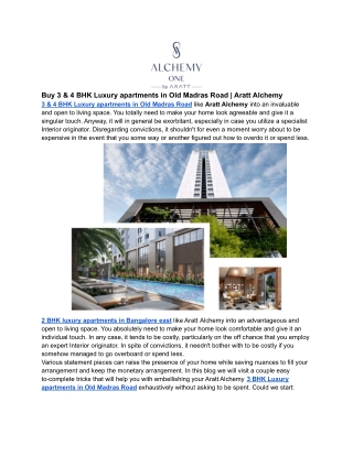 Buy 3 & 4 BHK Luxury apartments in Old Madras Road _ Aratt Alchemy