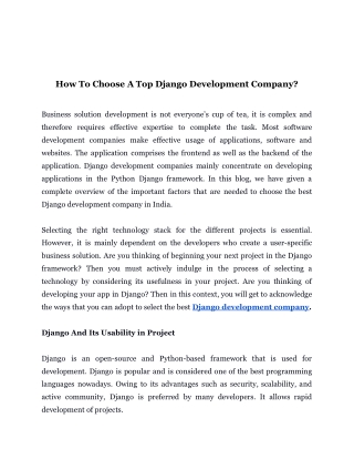 How To Choose A Top Django Development Company