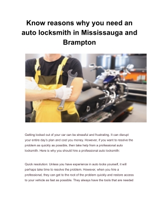 Know reasons why you need an auto locksmith in Mississauga and Brampton