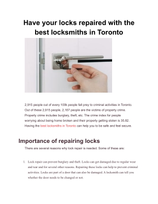 Have your locks repaired with the best locksmiths in Toronto