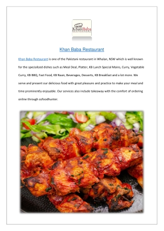 $5 off - Khan Baba Restaurant Menu Whalan, NSW