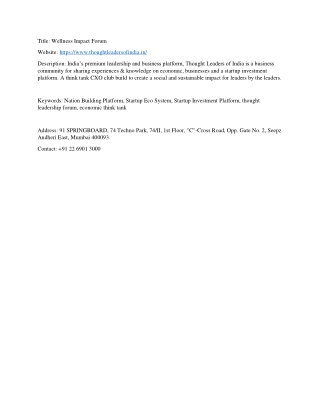 Wellness Impact Forum