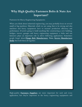 Why High Quality Fasteners Bolts & Nuts Are Important