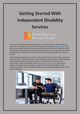 Get Best Independent Disability Services in Bundaberg | Community Access Care