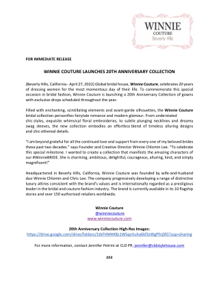 Press Release_Winnie Couture 20th Anniversary