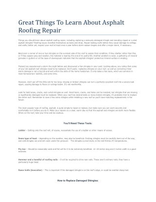 Great Things To Learn About Asphalt Roofing Repair