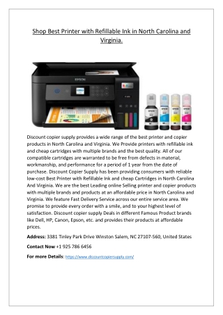 Get a Printer with refillable ink in North Carolina and Virginia at the Lowest p