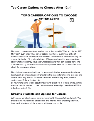 Top Career Options to choose from after 12