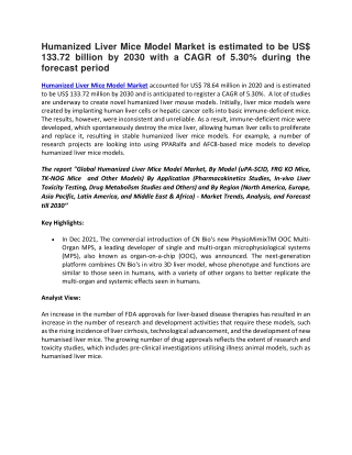 Humanized Liver Mice Model Market is estimated to be US