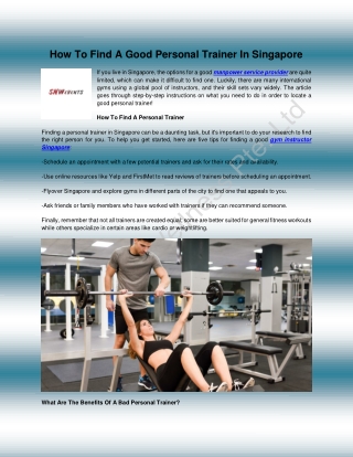 How To Find A Good Personal Trainer In Singapore