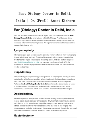 Best Otology Doctor in Delhi, India - Dr.(Prof.) Ameet Kishore