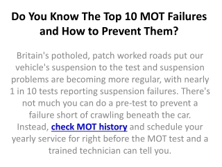 Do You Know The Top 10 MOT Failures and How to Prevent Them?