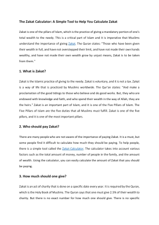 The Zakat Calculator A Simple Tool to Help You Calculate Zakat