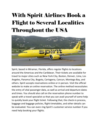 With Spirit Airlines Book a Flight to Several Localities Throughout the USA