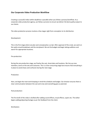 Our Corporate Video Production Workflow