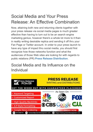 Social Media and Your Press Release An Effective Combination