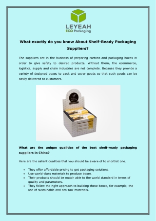 What exactly do you know About Shelf-Ready Packaging Suppliers?