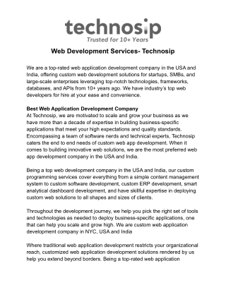Web Development Services- Technosip