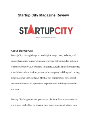 Startup City Magazine Review