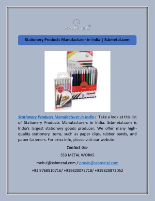 Stationery Products Manufacturer in India | Ssbmetal.com