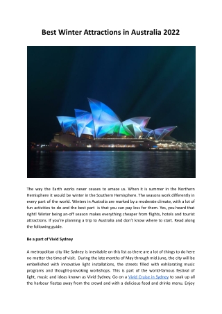 Best Winter Attractions in Australia 2022
