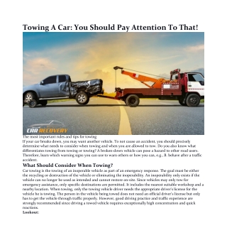 Towing A Car: You Should Pay Attention To That!